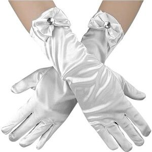 NWT Elegant White Satin Gloves with Bow